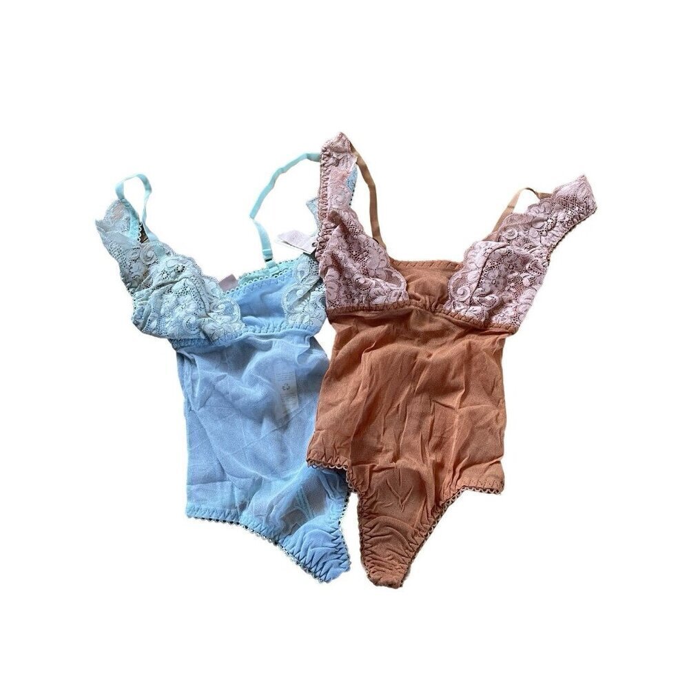 WE ARE HAH U UP free people Bodysuit Bundle Blue Brown - XS - NWT - Picture 4 of 12